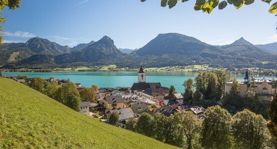 See, Dorf, Kirche, Berge | © St. Wolfgang (C) Th G auf pixabay